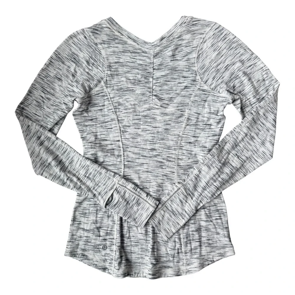 Lululemon 5 Mile Long Sleeve Top 6 Tiger Space‎ Dye Black White Thumbhole Run